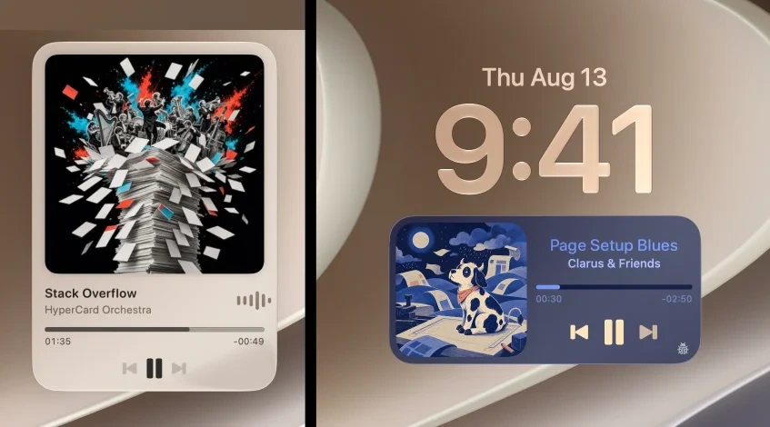 The large Now Playing HUD alongside Desktop and Lock Screen widgets